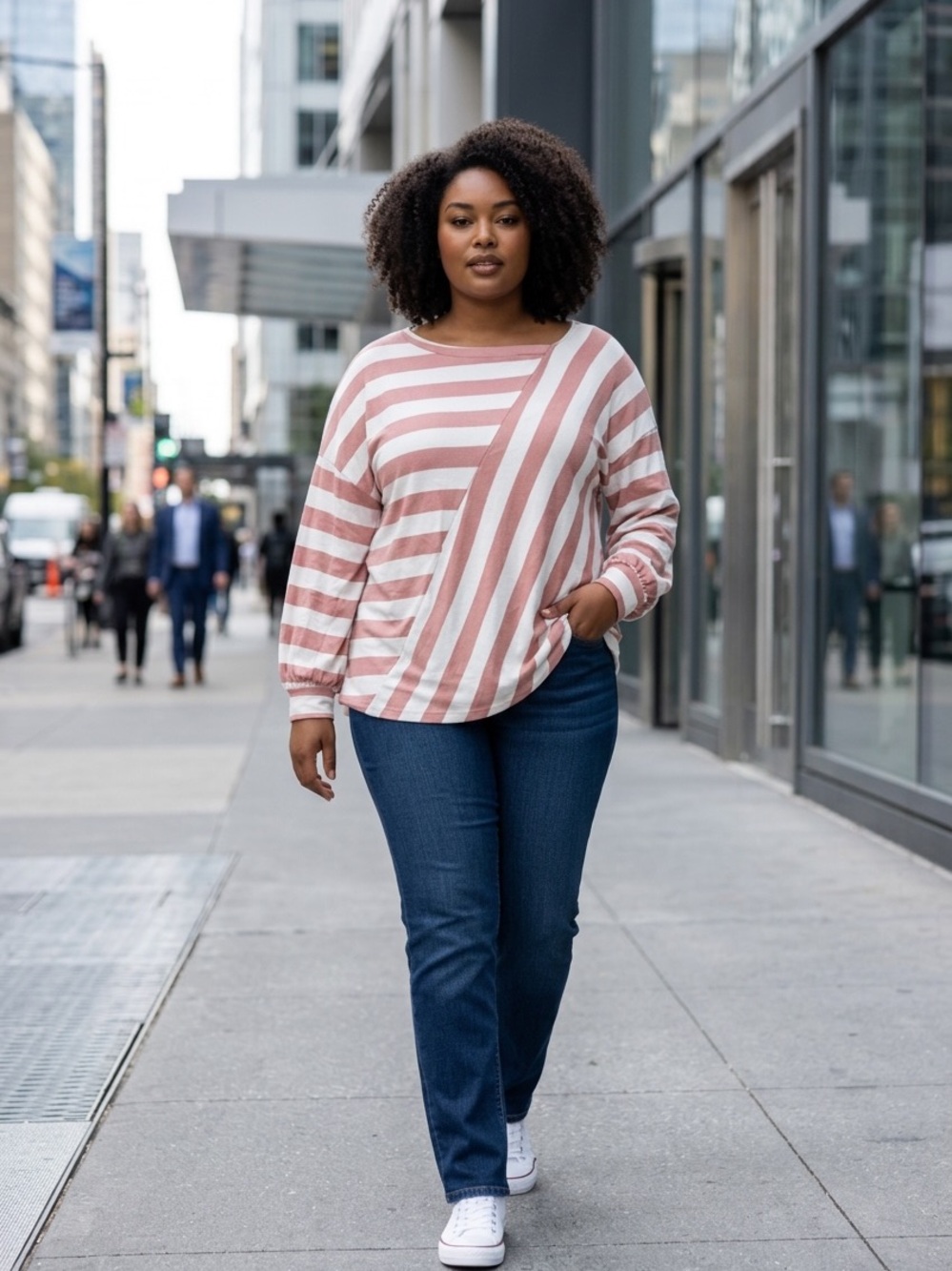 ODDY Rose Pink and White Striped Long Sleeve Top